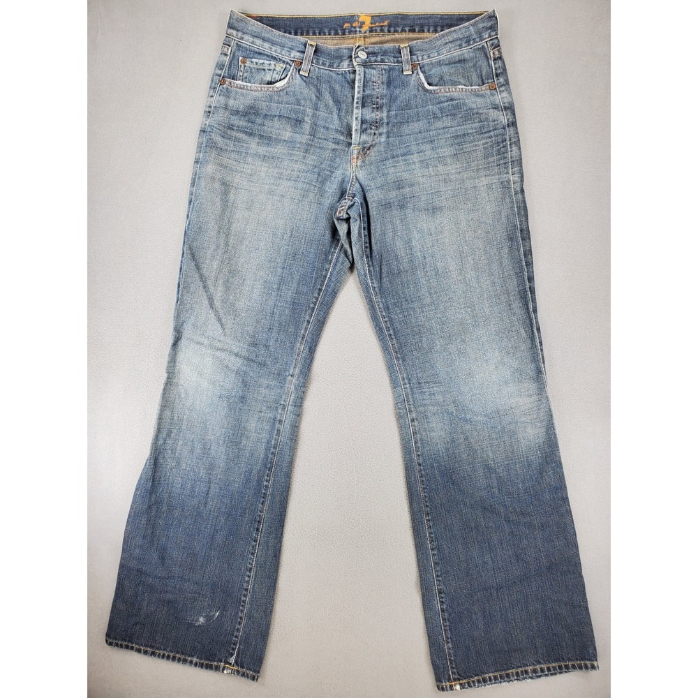 7 For All Mankind Relaxed Jeans Mens 34x33 Blue Button Fly Wide Leg USA Made Y2K